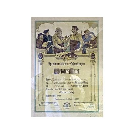 Meisterbrief Herrman Binanzer