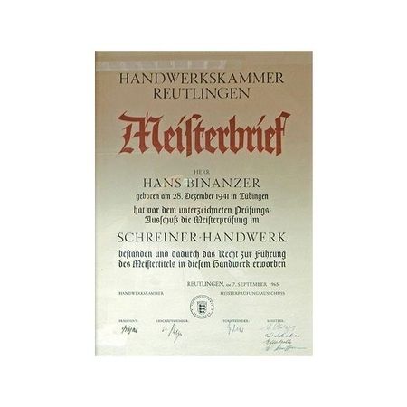 Meisterbrief Hans Binanzer