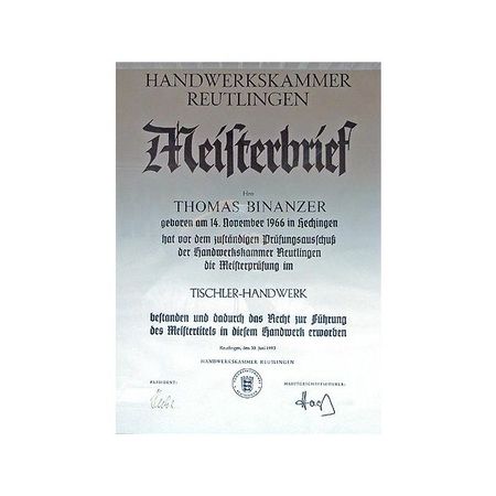Meisterbrief Thomas Binanzer